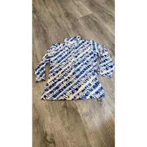 old money southern charm J Mclaughlin Blue Printed Blouse collared‎ buttons XS